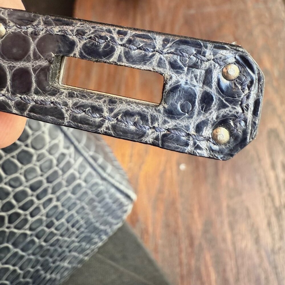 Hermès 2010 Brighton Blue Shiny Porosus Crocodile Birkin 35 Bag - Picture 15 of 16